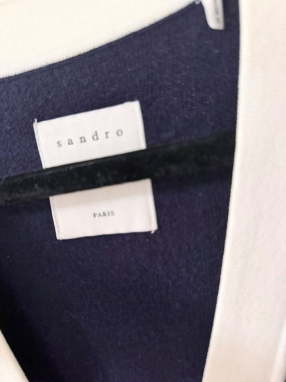 Sandro Navy and White V-Neck Buttoned Vest Cardigan - Picture 5 of 6